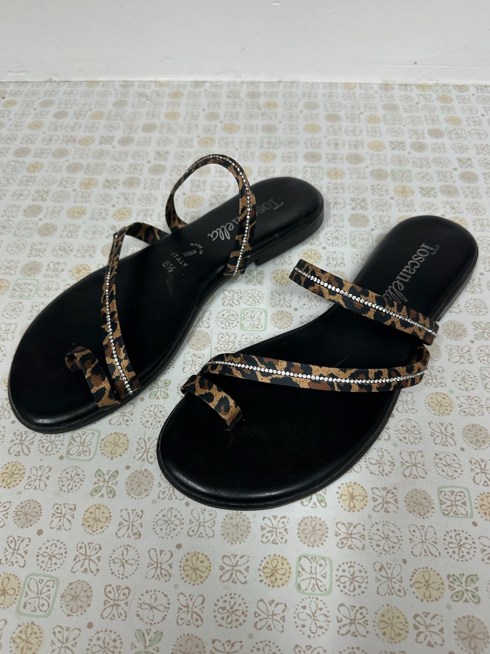 Toscana Black Sandals with Leopard-Print Straps